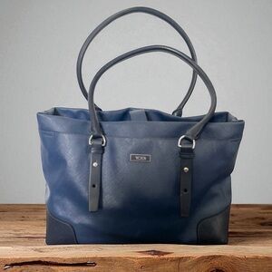 TUMI BLUE LEATHER TOTE COMPUTER TRAVEL BAG